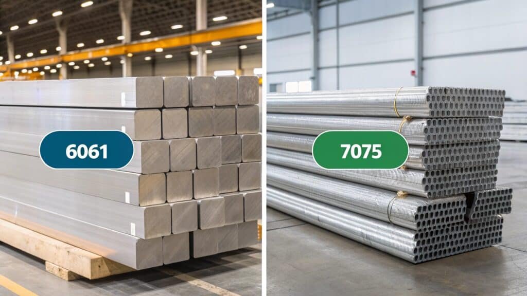 A comparative infographic or chart visually highlighting the key differences between 6061 and 7075 aluminum, such as strength bars and corrosion resistance icons.